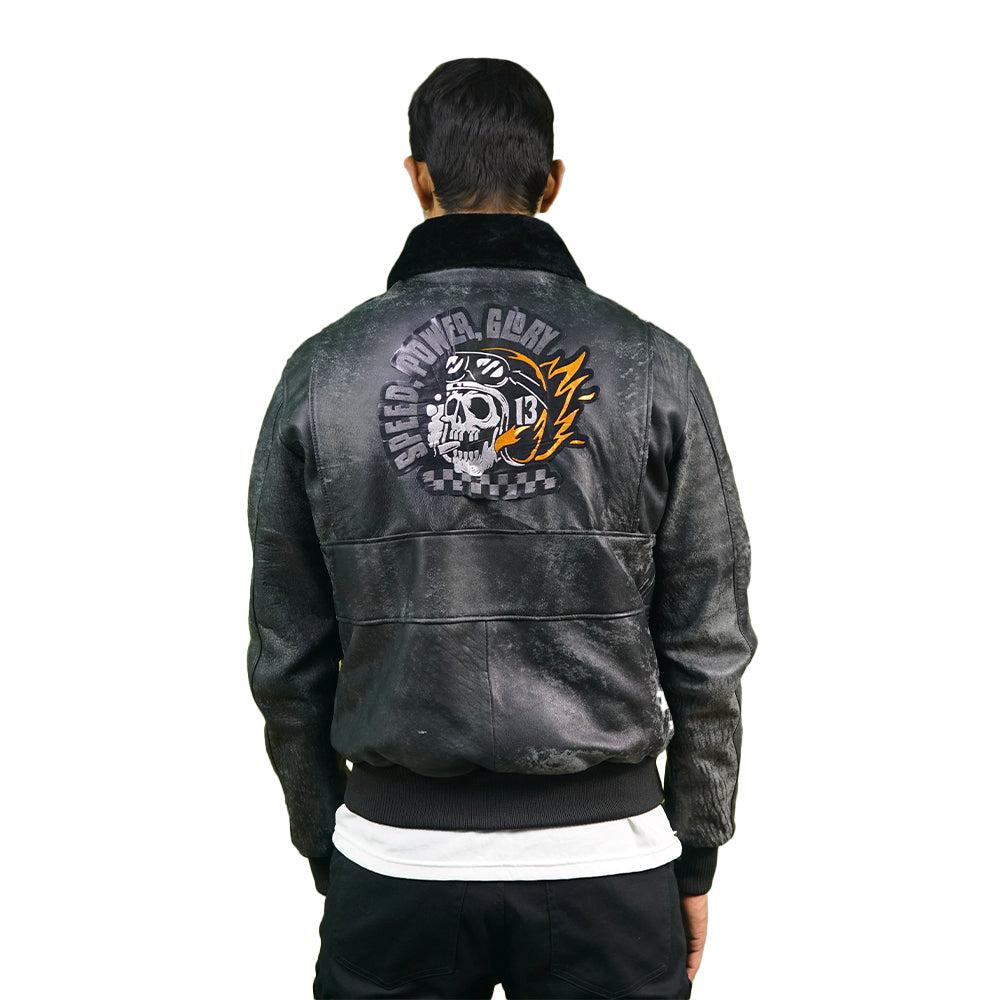 Black bomber jacket with patch