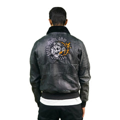 Black bomber jacket with patch
