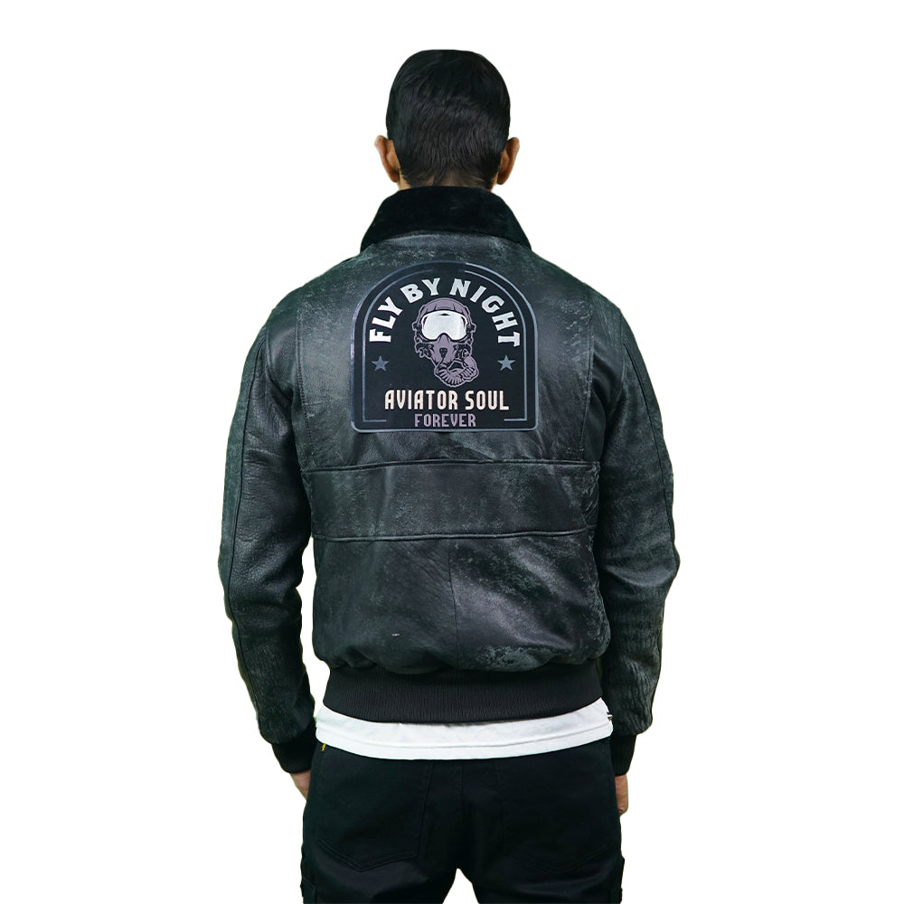 Black bomber jacket with patch