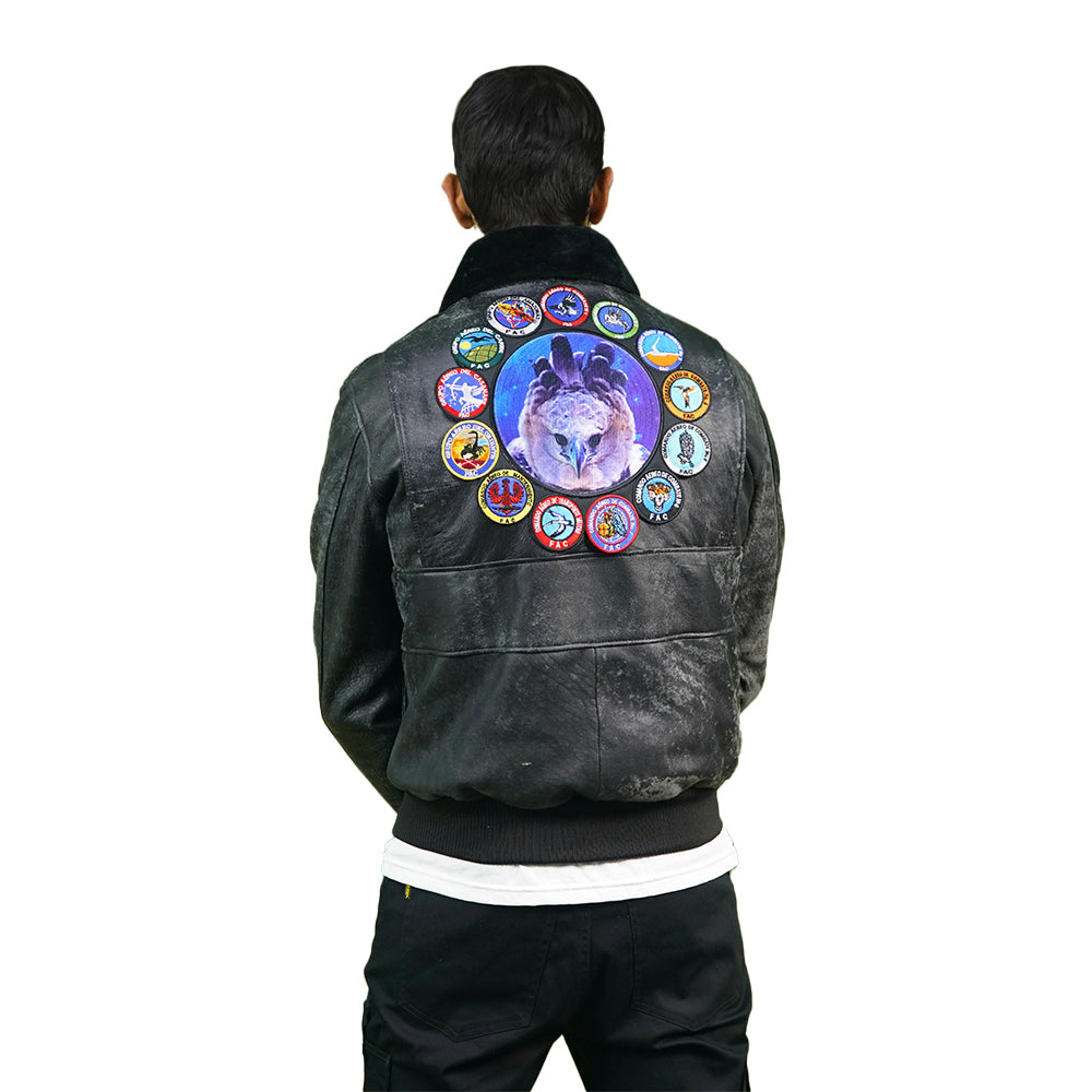 Black bomber jacket with patch