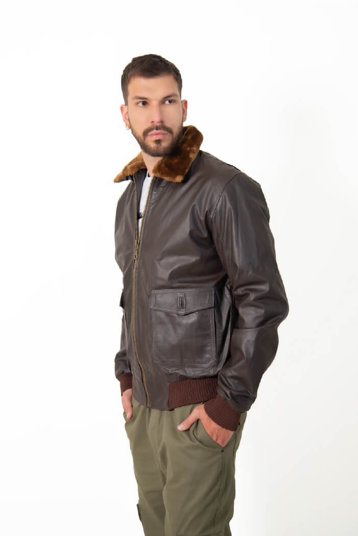 Chaqueta de Cuero G1 Piloto Militar Café