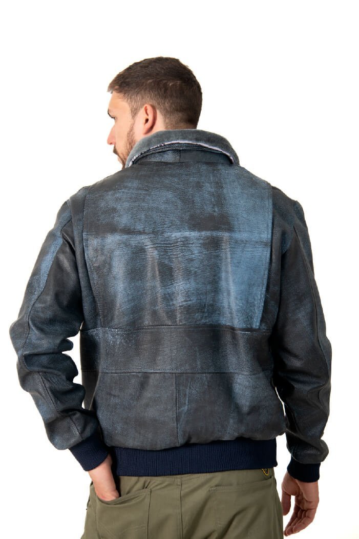 Chaqueta de Cuero G1 Piloto Militar Azul
