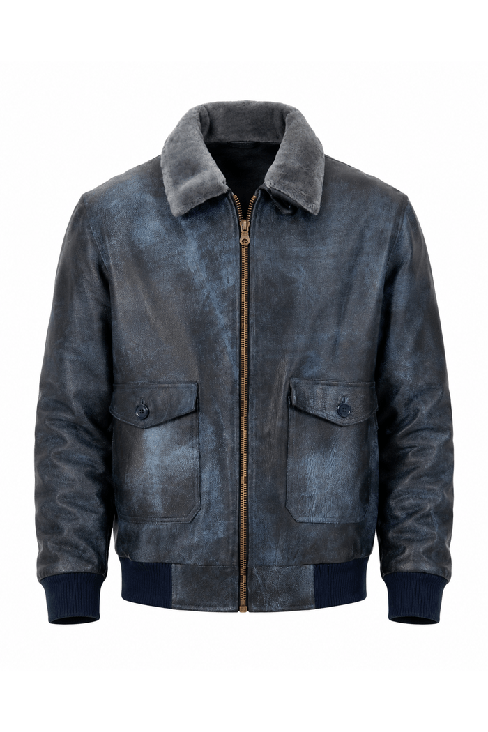 chaqueta de cuero g1 piloto militar azul