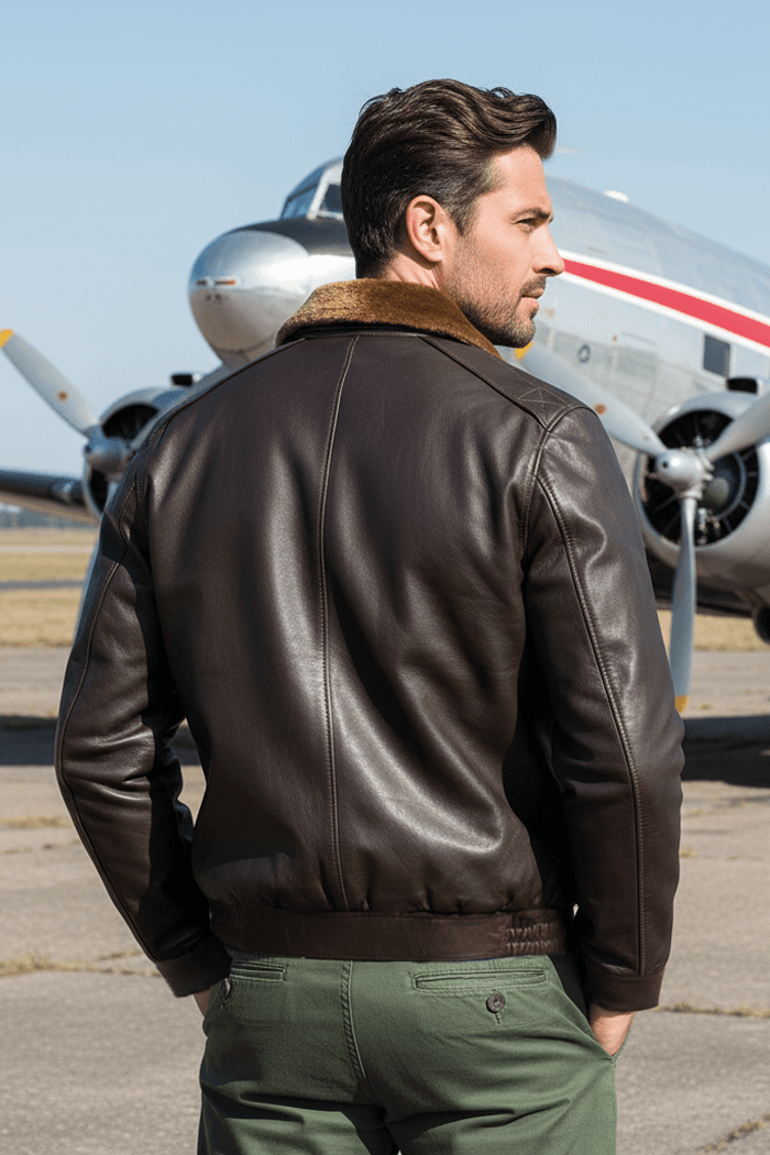 G1 chaqueta cuero cafe